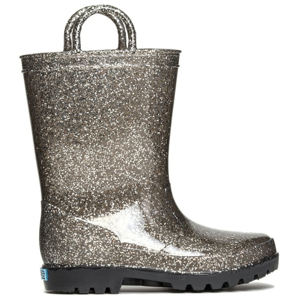 ZOOGS Kids Glitter Rain Boots for Girls and Toddlers Black Silver, 7