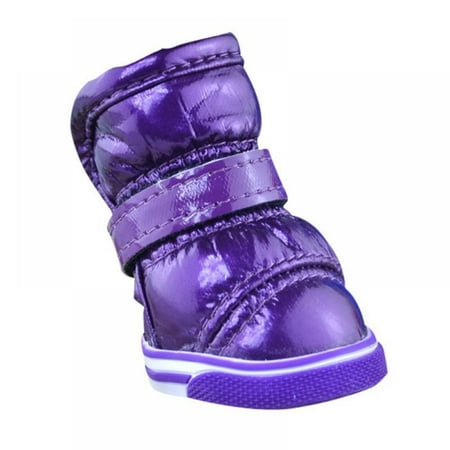 Dog Sneakers Pet Warm Plush Lining Snow Boots Brightly Color Waterproof Slip-resistant Shoes 4 Pcs/Sets