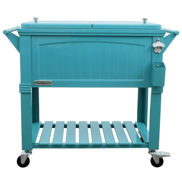Glacière de patio roulante style antique Permasteel – 80 Qt / capacité de 110 Canettes – Acier peint par poudrage – Sarcelle