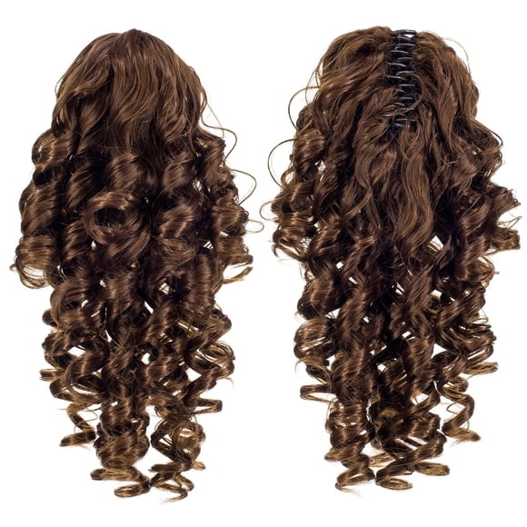 SWACC Extensiones de cola de caballo con clip de garra, rizos de tornillo corto de 12 pulgadas, clip sintético con cordón, cola de caballo rizada, extensión de cabello con clip de mandíbula (marrón cl