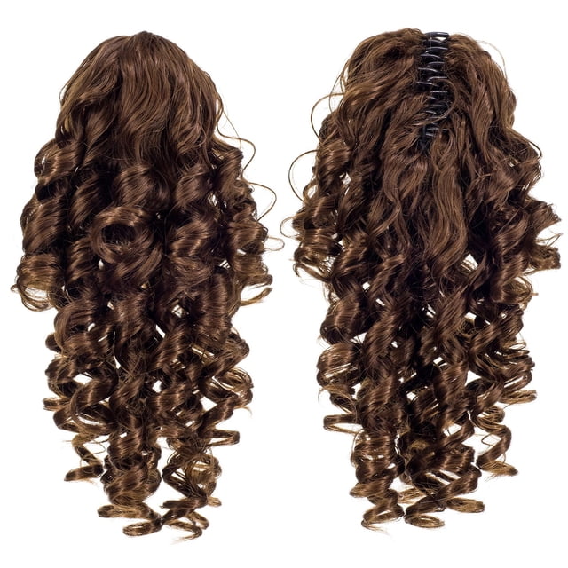SWACC Extensiones de cola de caballo con clip de garra, rizos de tornillo corto de 12 pulgadas, clip sintético con cordón, cola de caballo rizada, extensión de cabello con clip de mandíbula (marrón cl