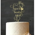 thumbnail image 2 of "My Heart Beats For You" Custom Wood Engraved Wedding Cake Topper Cake Decoration 5" Inches Wide, 2 of 3