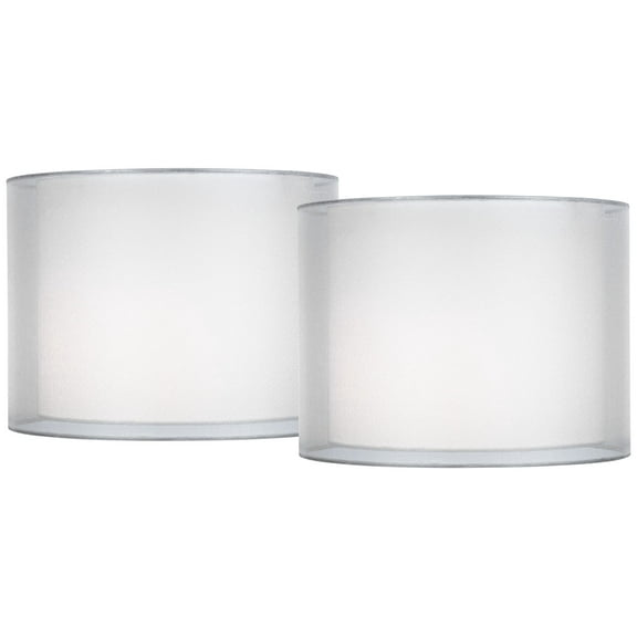 Springcrest Set of 2 Hardback Double Drum Lamp Shades Silver Sheer Small 12" Top x 12" Bottom x 9" High Spider Harp Finial Fitting