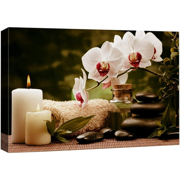 wall26 Canvas Print Wall Art Retro Orchid Flower Massage Stone Meditation Candles Nature Wilderness Photography Realism Rustic Landscape Colorful for Living Room, Bedroom, Bathroom, Office - 12"