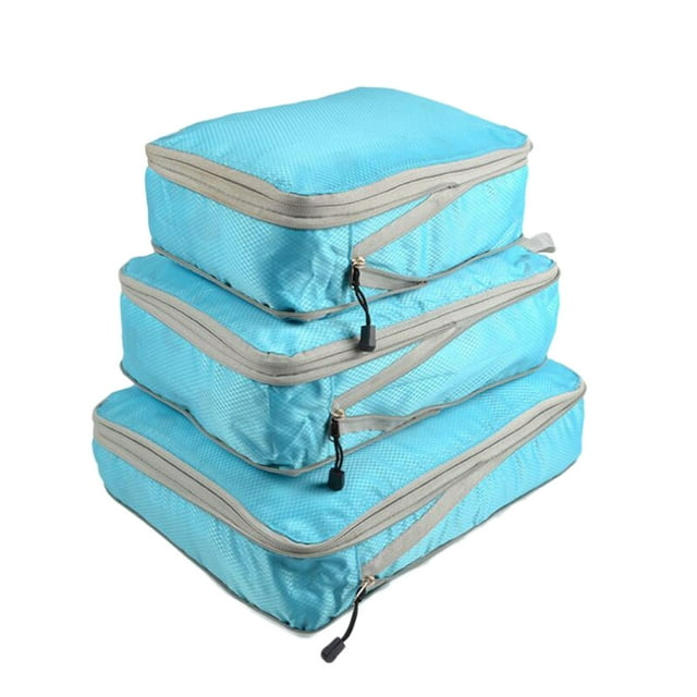 Injueey Paquete de 3 bolsas impermeables para almacenamiento de equipaje de viaje, organizador de cosméticos de gran capacidad, accesorio para Almacenamiento y organización del hogar lago azul