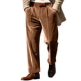 thumbnail image 2 of Men's British Style Velvet Suit Pants, Straight Leg Retro Dress Trousers with Expandable Elastic Waist and Pockets, Business Casual Office Pants for Daily Wear Bronze XL, 2 of 8