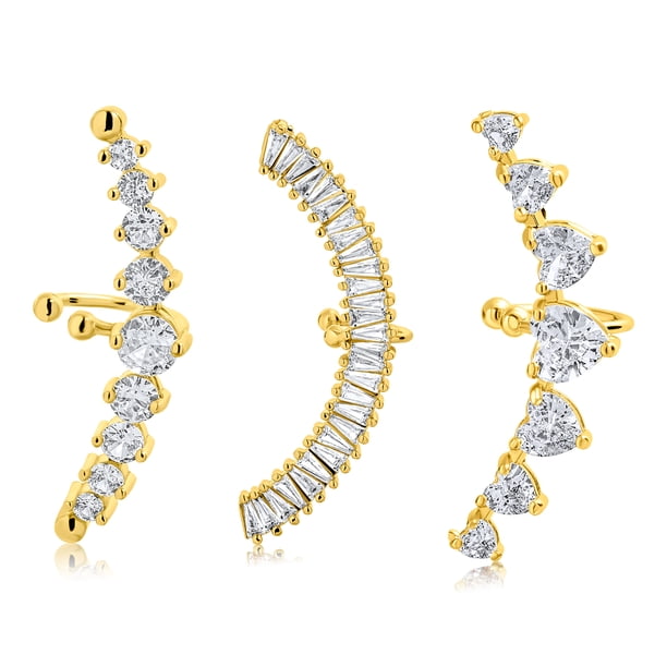Pendientes de moda JeenMata 3 Pares diseños en espiral baño de oro amarillo