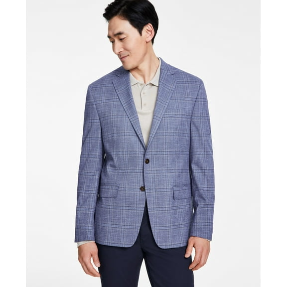 Michael Kors Men's Classic-Fit Plaid Sport Coat Blue 46L B4HP $295
