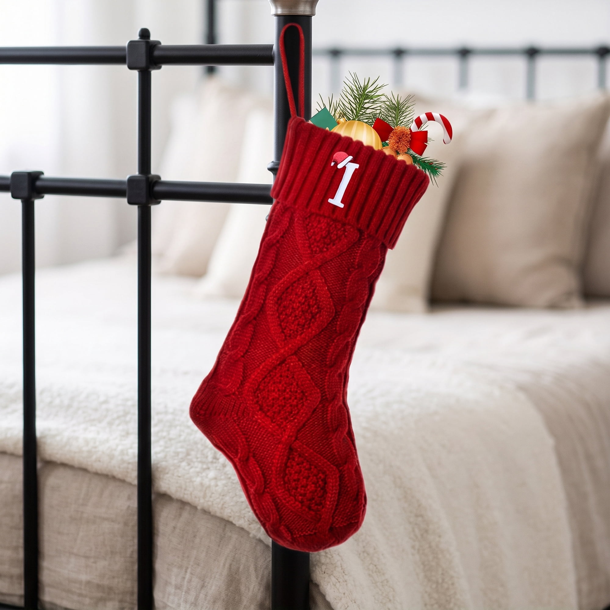 Unique Bargains Canine Bone Christmas Stocking Luxury Puppy Holiday Keepsake Sack Red Letter I 17"