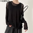 thumbnail image 2 of INCERUN Tops 2024 estilo coreano nuevo diseño de punto ahuecado para hombres camiseta casual streetwear masculino fino manga larga camiseta S-5XL, 2 of 5