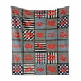 thumbnail image 1 of Colorful Soft Flannel Fleece Throw Blanket, Woman Kiss Lipstick Forms on Striped Houndstooth Groovy Backdrop Pattern Art, Cozy Plush for Indoor and Outdoor Use, 50" x 70", Black and Red, by Ambesonne, 1 of 6