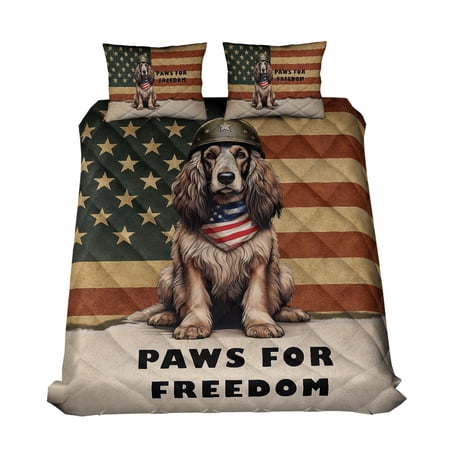 Freedom Paws Patriotic Afghan Hound Vintage Memorial Day Quilt Bedding Set Dog Lover 1 Blanket Bed Cover 2 Pillowcases - 12006