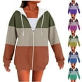thumbnail image 5 of qucoqpe Women's Fashion Oversized Full Zip-Up Hooded Sweatshirt Fall Winter Striped Color Block Lightweight Comfy Long Sleeve Dressy Hoodie Jacket, 5 of 5