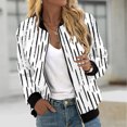 thumbnail image 2 of Women's Stand Collar Long Sleeve Jacket Zipper Striped Printed Coat Winter Loose Casual Outerwear, 2 of 5