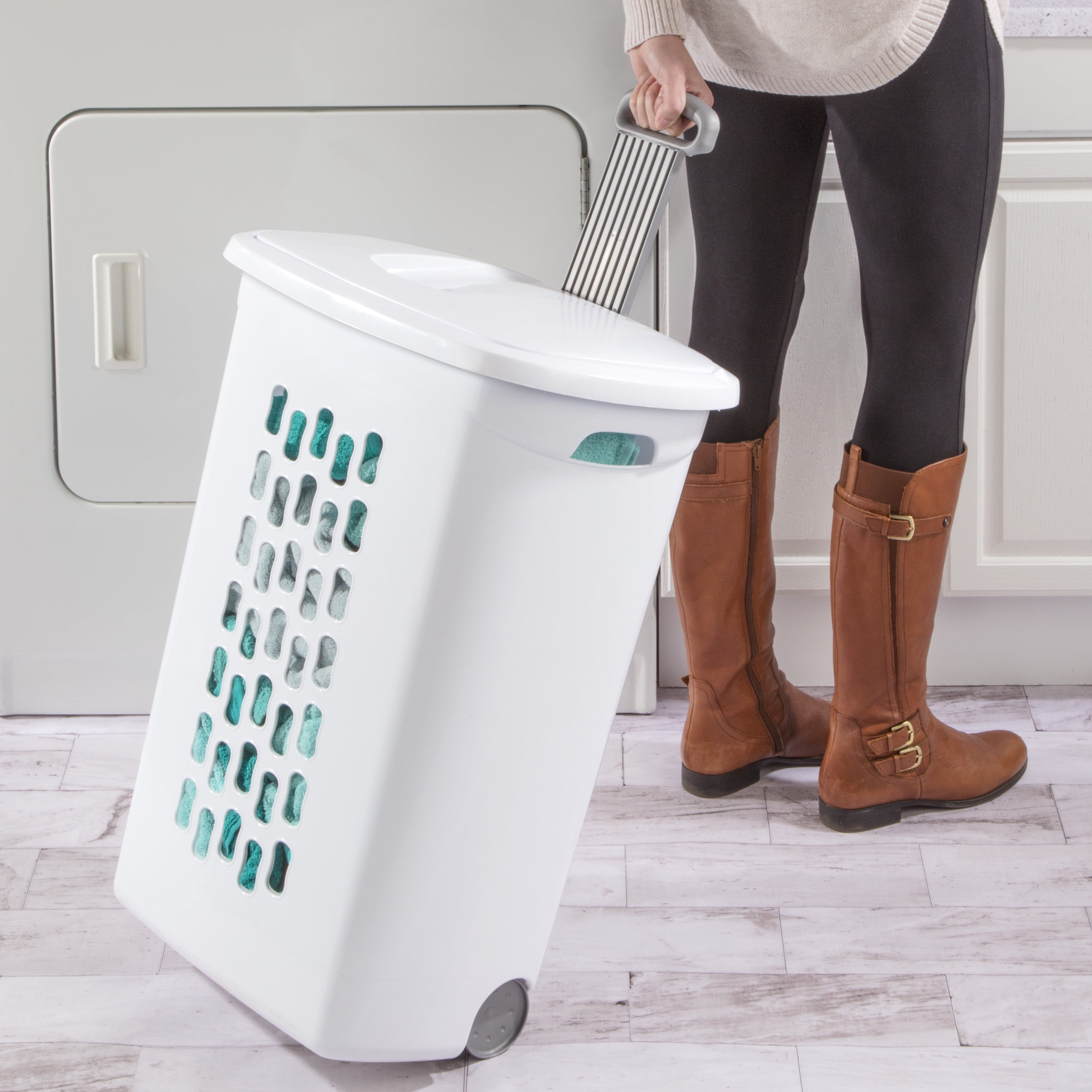 Sterilite Ultra™ Wheeled Hamper White Set of 3