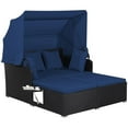 thumbnail image 1 of Pemberly Row Lit de Jour en Rotin pour Patio avec Auvent Supérieur Rétractable, Bleu Marine, 1 of 8