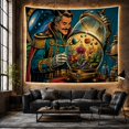 thumbnail image 6 of Steampunk Figure Beside a Terrarium Under a Galaxy, Mystical Vintage Art for Fantasy Fans, Curiosity Cabinet Decor, Housewarming Gift, Tapestry Wall Hanging for Study Room and Den, 6 of 7