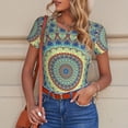 thumbnail image 6 of KLL Women 's Crew Neck Bodysuit Jumpsuits Round Mandala1 Print Short onesies Stretch T Shirts, 6 of 7