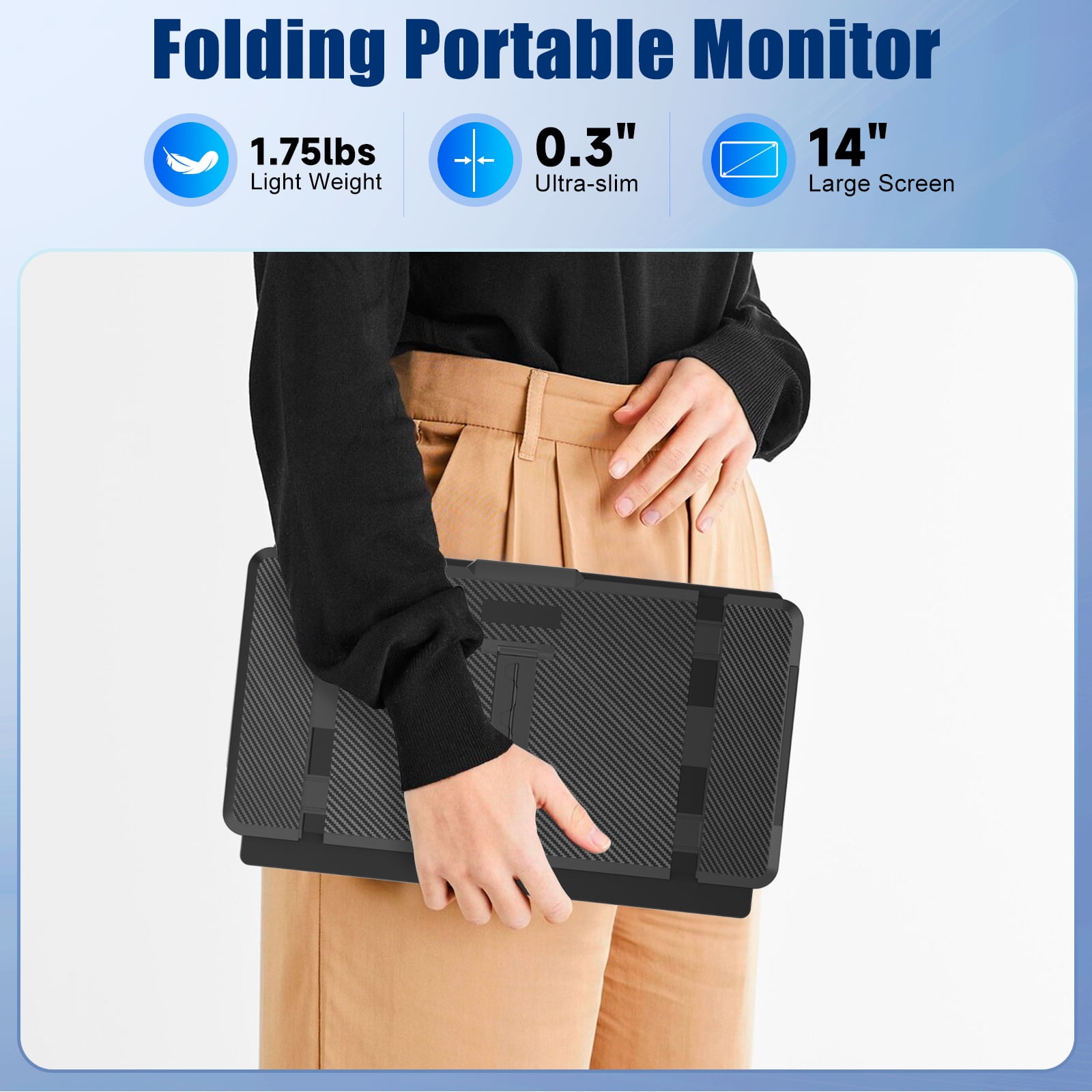 SIAVIALA Laptop Screen Extender, 14" Dual Portable Monitor for Laptops 13-17", Built-in Stand/Speaker, 1080P FHD IPS Display HDMI/USB-C Laptop Monitor Extender for Wins Mac Chrome Switch PS5