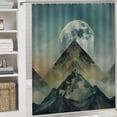 thumbnail image 6 of Chilfamy  Moon Shower Curtain, Composition with Heavenly Bodies and Angled Stripes with Grunge Effect Retro Look, Cloth Fabric Bathroom Decor Set with Hooks, Almond Green Indigo White, 6 of 7