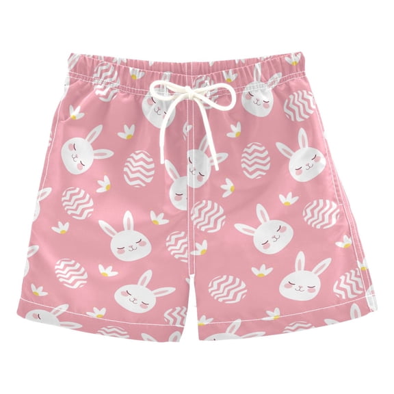 Rabbit Easter Egg Pattern Swim Trunks Quick Dry Beach Pool Board Shorts Lightweight Stylish Print Sizes 2T to XL