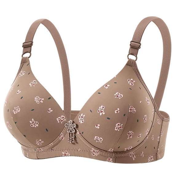 VONCOS Wireless T-Shirt Bra for Women Coffee Everyday Comfort Bra Seamless Wirefree Plus Size Floral Light Support Sizes L to 3XL,Size L