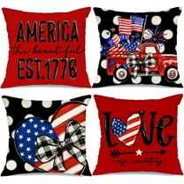 4th of July Decorations Pillow Covers 18 x 18 Set of 4 Polka Dots Stars and Stripes Heart Truck Throw Pillow Covers Patriotic Pillows Independence Memorial Day Decor Cushion Case