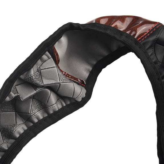 Wood Grain Faux Leather Car Steering Wheel Cover 14.5 To 15.5 Inch Diameter