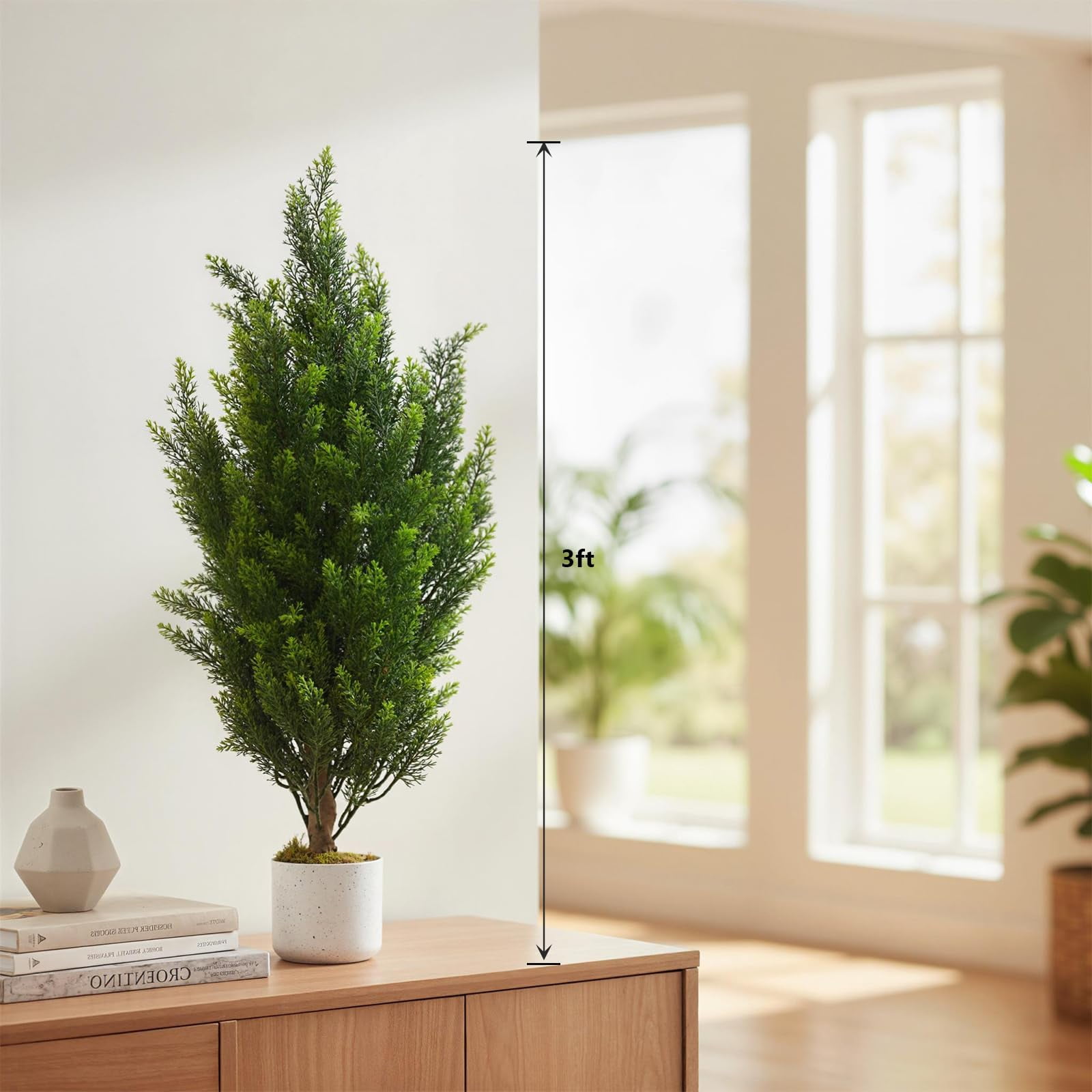 Artificial Cedar Topiary Tree 3FT Set of 2, Outdoor Faux Evergreen Pine Shrubs, Realistic Fake Plants Front Porch Decor, Potted Fake Bushes Cypress Trees UV Resistant for Home Front Door