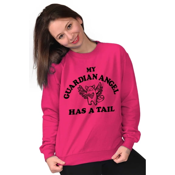 My Guardian Angel Has a Tail Cute Women Crewneck Sweatshirt Brisco Brands S