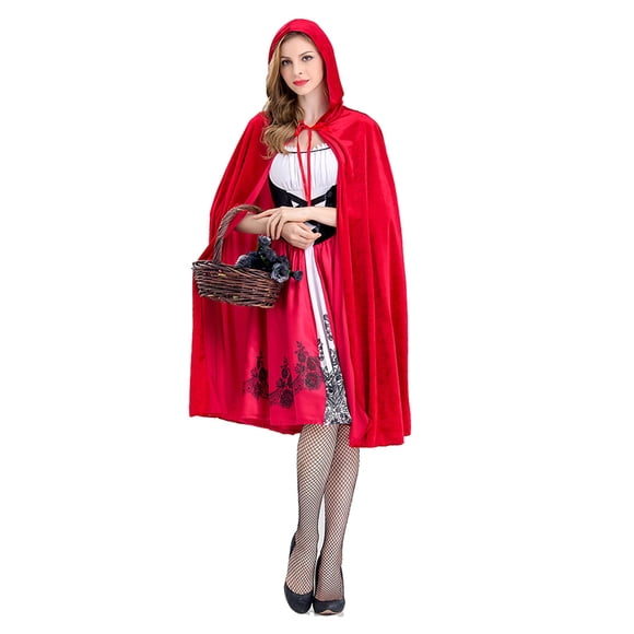 Sunloudy Disfraces de Cosplay de Halloween para Mujer, Vestido de Color de Contraste + Capa con Capucha de Color Sólido Sunloudy moda