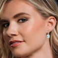 thumbnail image 4 of 925 Silver and 10K Yellow Gold Sky Blue Simulated Aquamarine and Moissanite and White Lab Grown Diamond Dangle Earrings for Women | 12.51 Cttw | Gemstone March Birthstone | Cushion 12MM, 4 of 6