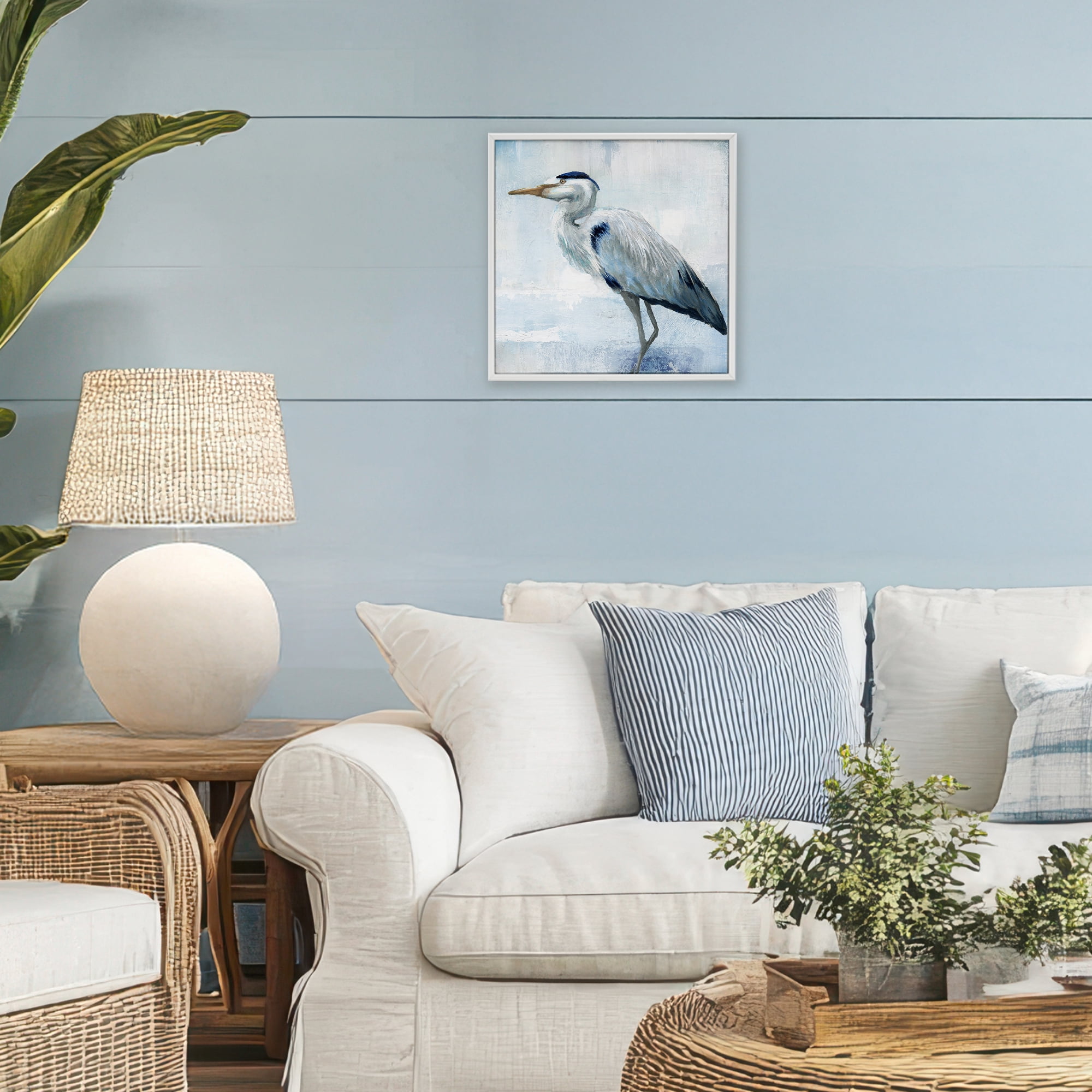 Stupell Industries Faded Blue Heron White Framed Giclee Art, design by Nan