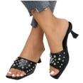 thumbnail image 4 of Viluyesy Women's Stilettos Sandals, Pearl Upper Square Toe Slip-On Summer Casual Elegant Heels Shoes Black, 4 of 8