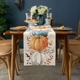 thumbnail image 3 of Fall Thanksgiving Table Runner, Watercolor Autumn Pumpkins Eucalyptus Leaves Cotton Linen Tablecloth Farmhouse Table Decor for Home,Kitchen,Dining Room,Indoor,Outdoor,13X108 Inches Long, Blue Orange, 3 of 4