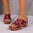 thumbnail image 2 of Rokment Orthopedic Mules Dressy Sandals for Women Ladies Summer Fashion Casual Leather Open Toe Platform Chunky Block High Heels Comfortable Arch Support Walking Dress Slip on Slides Wine Size 8, 2 of 6
