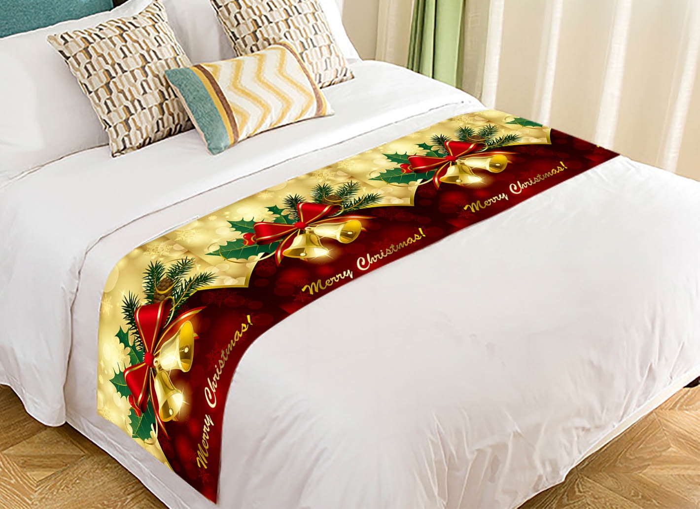 YKCG Christmas Bells Bow Red and Gold Bed Runner Bedding Scarf Size 20x95 inches - Walmart.com