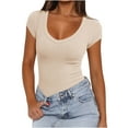 thumbnail image 1 of GigrtiJin Women's Scoop Neck Ribbed Shirt Basic Short Sleeves Summer Slim Tops Comfy Fashion Solid Color T Shirt, 1 of 8