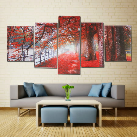 5Pcs/set Frameless Oil Painting Canvas Red Maple Tree Leaves Picture Print Wall Art Modern Abstract Home Decor Christmas (Best Red Maple Tree)