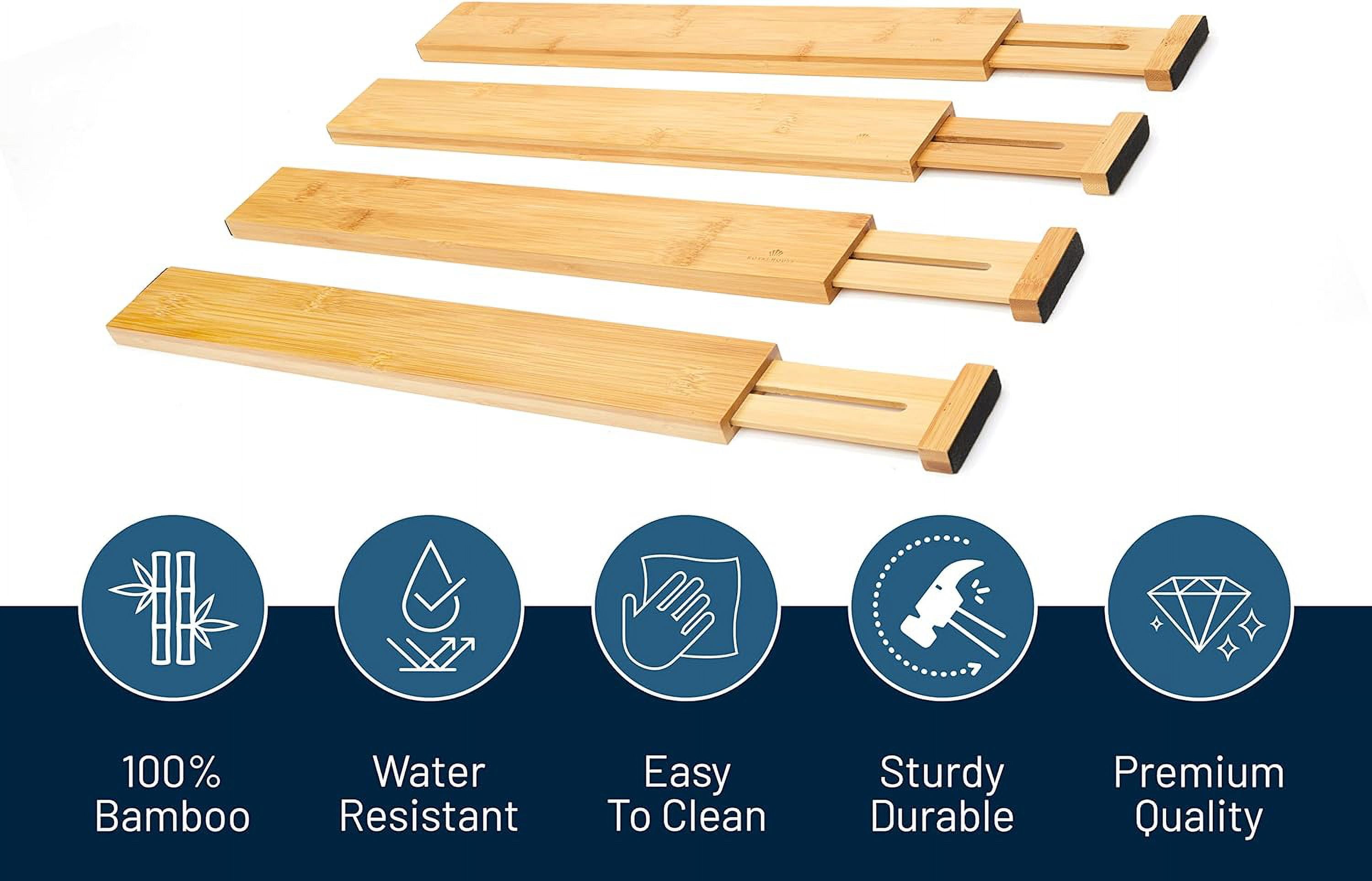 Large Drawer Organizer (18" - 22") Adjustable Bamboo Drawer Dividers Organizers, Expandable Drawer Separators for your Kitchen, Bedroom, Bathroom, Dresser, Office, and More (4 pieces)