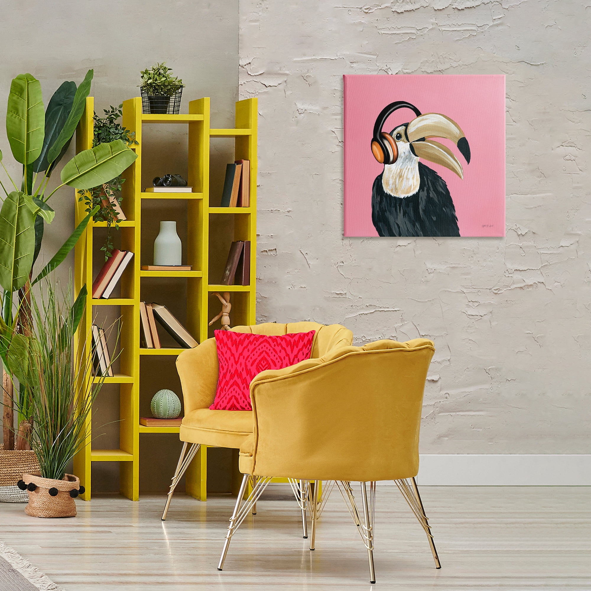 Stupell Industries Toucan with Headphones Entertainment Painting Wrapped Canvas Art Print Wall Art, 24 x 24