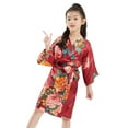 thumbnail image 2 of KYAIGUO Kids Girls Silky Satin Bathrobe Baby Toddler Floral Short Kimono Robe Loungewear for Wedding Birthday Party Spa,Size 2-14T, 2 of 10