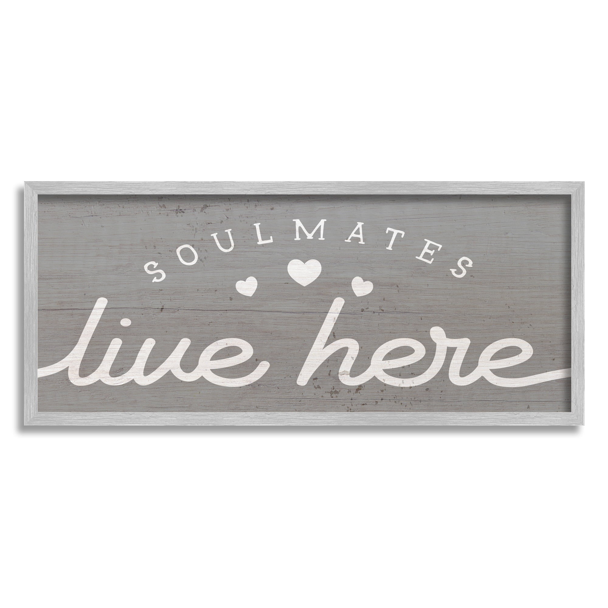 Stupell Industries Soulmates Live Here Phrase Romantic Inspiration Heart Trio, 24 x 10, Design by Daphne Polselli