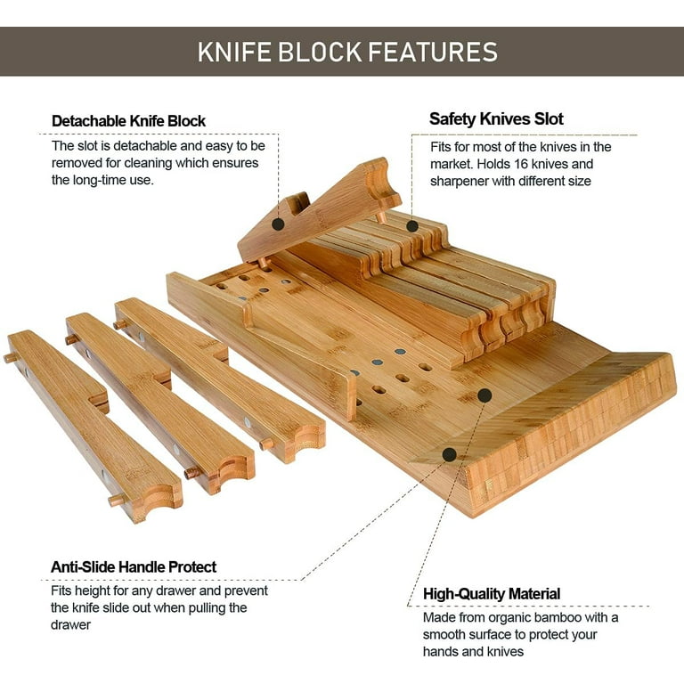 FNKBH3 In-Drawer Knife Block 16 Slots Kitchen Knife Organizer