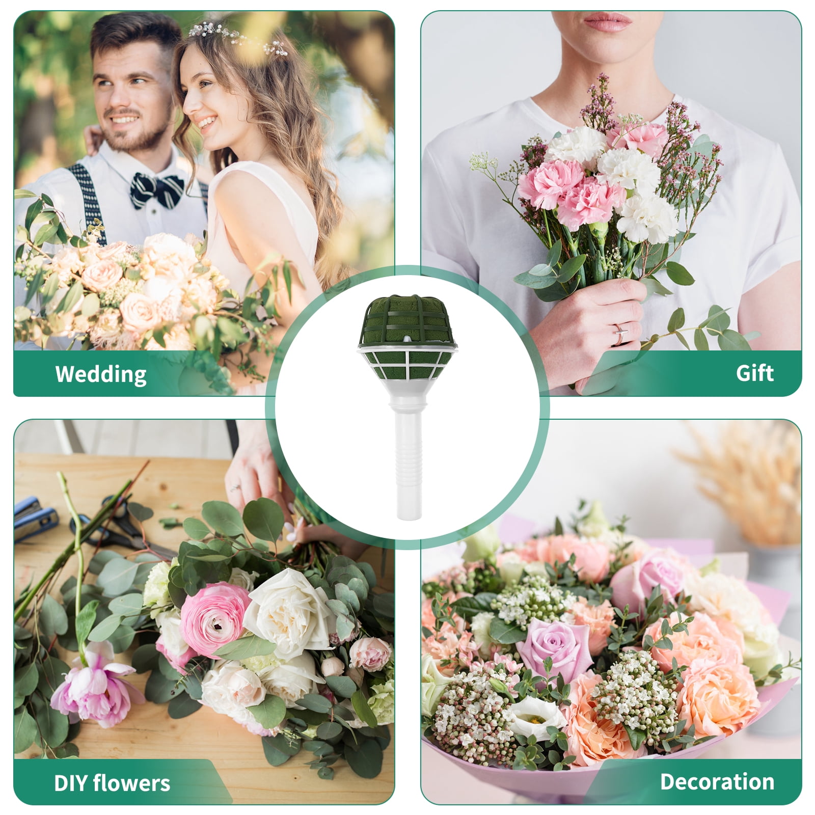 KALLORY Multi-Color Plastic Flower Bouquet Holders with Mud Base for Wedding, Floral Arrangements and Decorative Flower Accessories