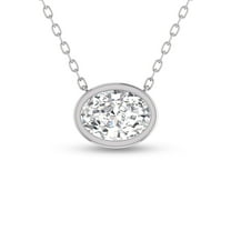 SZUL Women's Lab Grown 1/4 Carat Oval Bezel Set Diamond Solitaire Pendant in 14K White Gold