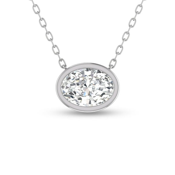 SZUL Women's Lab Grown 1/4 Carat Oval Bezel Set Diamond Solitaire Pendant in 14K White Gold