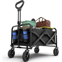 RONG-3 Collapsible Foldable Heavy Duty Utility Wagon Cart with Larger Capacity - Perfect for Shopping, Sports Events, Grocery, Moving, Camping, Laundry, Beach - Black