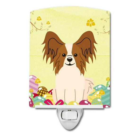 Caroline's Treasures BB6078CNL Easter Eggs Papillon Red White Ceramic Night Light, 6x4x3", multicolor