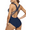 Navy, variant on Women's One Piece Swimsuit Tummy Control Bathing Suits V Neck Criss Cross Back Swimwear